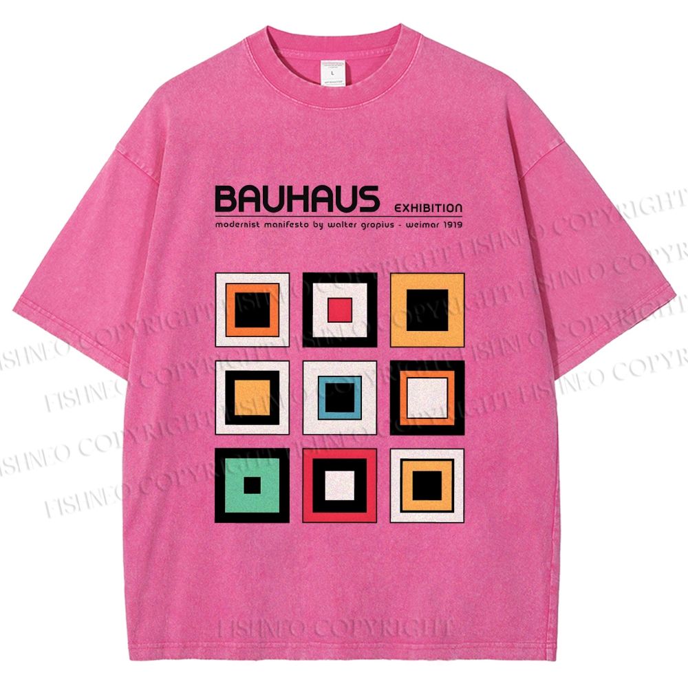 Unisex Bauhaus Colored Geometric Squares Printed Washed Tee