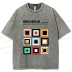 Unisex Bauhaus Colored Geometric Squares Printed Washed Tee