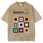 Unisex Bauhaus Colored Geometric Squares Printed Washed Tee