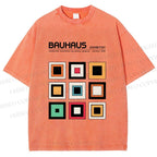 Unisex Bauhaus Colored Geometric Squares Printed Washed Tee