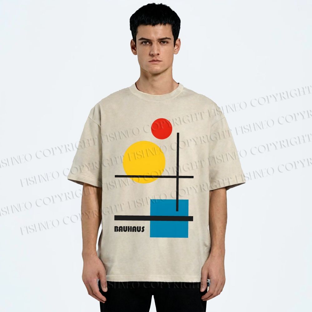 Unisex Bauhaus Colored Geometry Printed Washed Tee