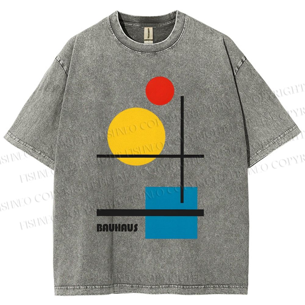 Unisex Bauhaus Colored Geometry Printed Washed Tee