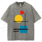 Unisex Bauhaus Colored Geometry Printed Washed Tee