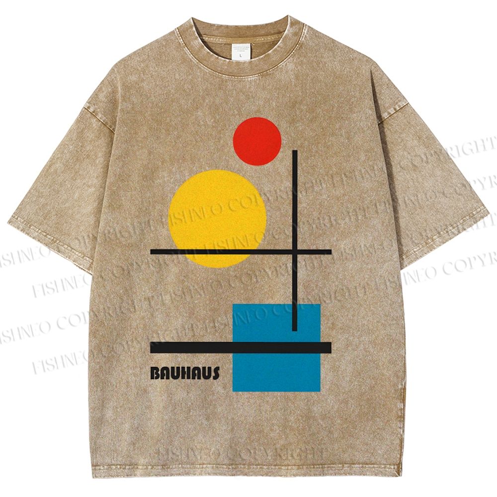 Unisex Bauhaus Colored Geometry Printed Washed Tee