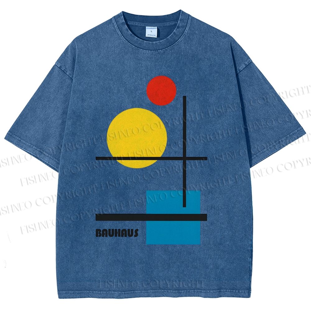 Unisex Bauhaus Colored Geometry Printed Washed Tee