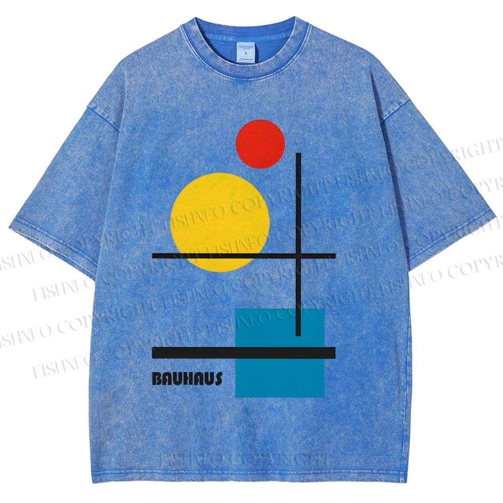 Unisex Bauhaus Colored Geometry Printed Washed Tee