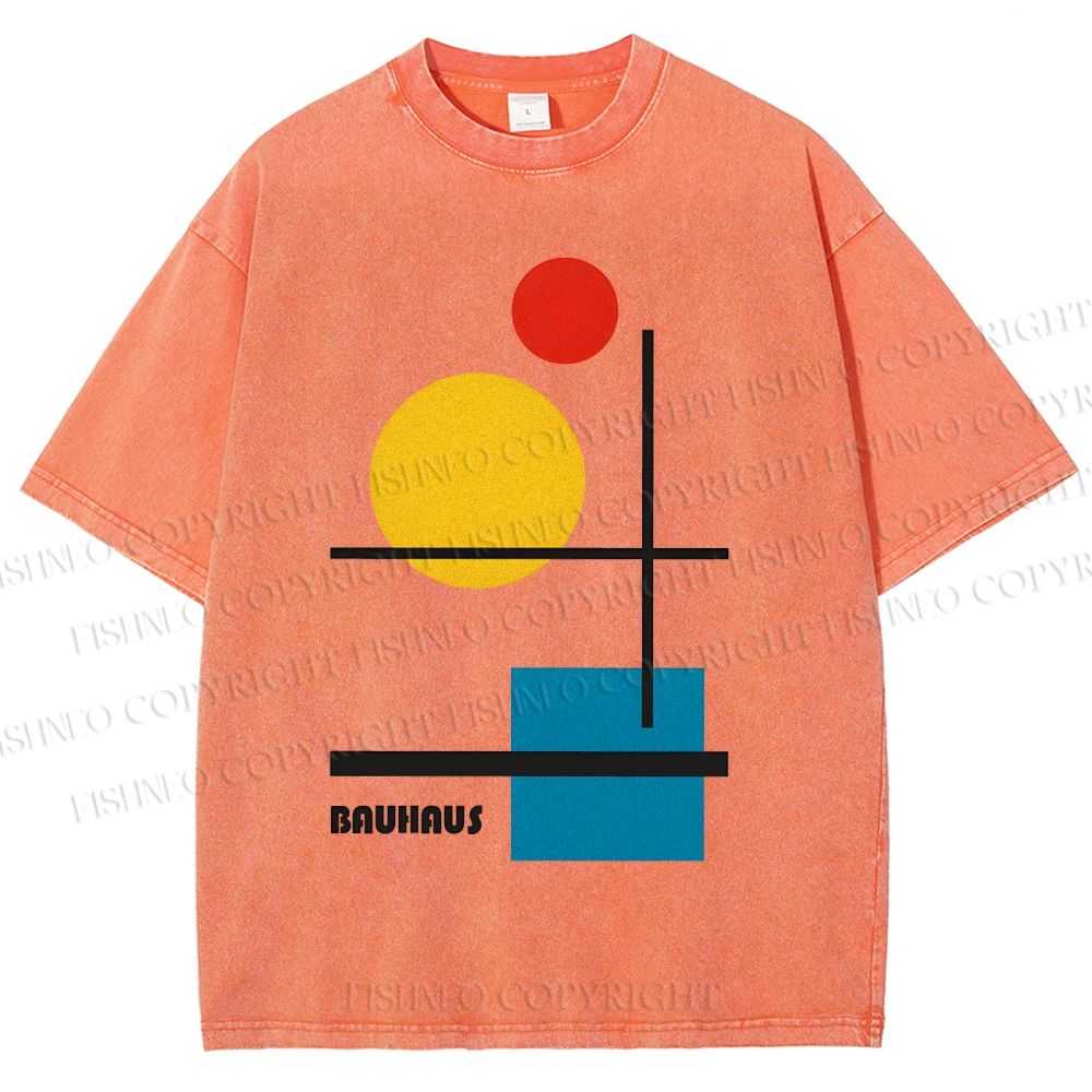 Unisex Bauhaus Colored Geometry Printed Washed Tee