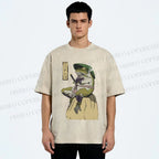 Unisex Samurai Frog Printed Washed Tee