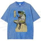 Unisex Samurai Frog Printed Washed Tee