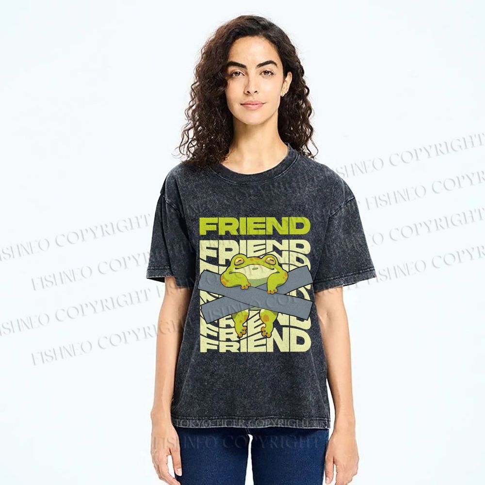 Unisex Friends Frog Printed Washed Tee