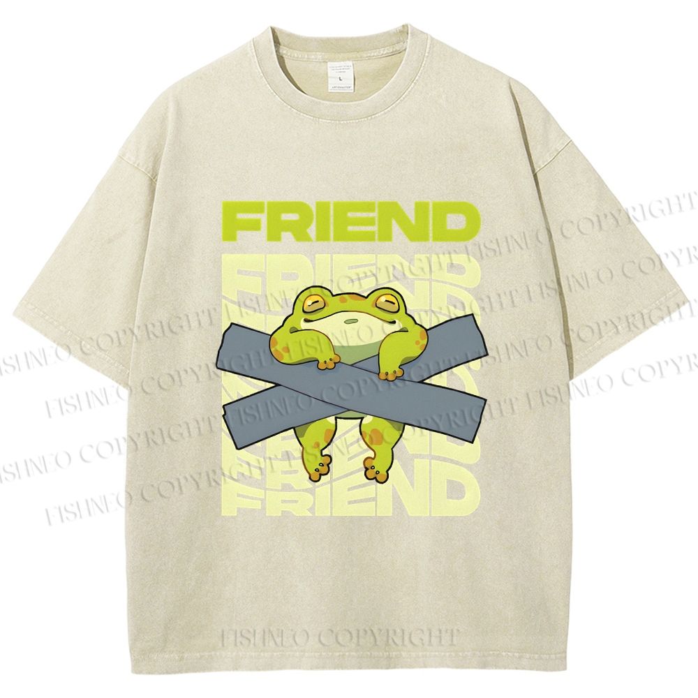 Unisex Friends Frog Printed Washed Tee