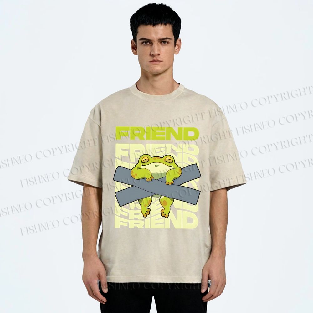 Unisex Friends Frog Printed Washed Tee
