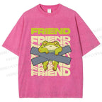 Unisex Friends Frog Printed Washed Tee