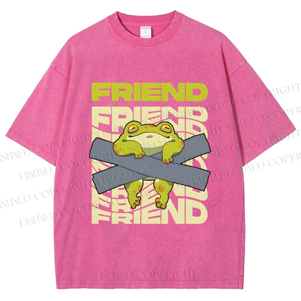 Unisex Friends Frog Printed Washed Tee