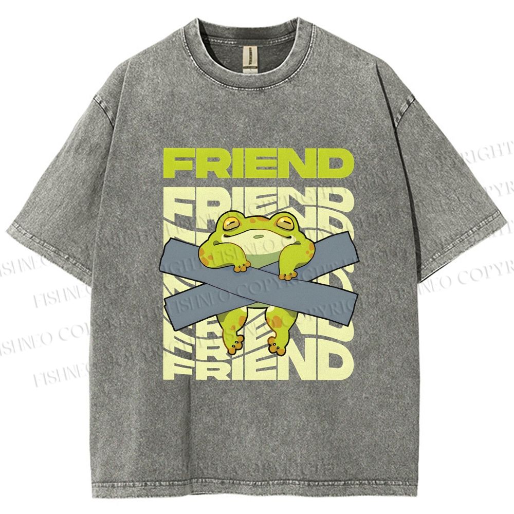 Unisex Friends Frog Printed Washed Tee