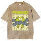 Unisex Friends Frog Printed Washed Tee