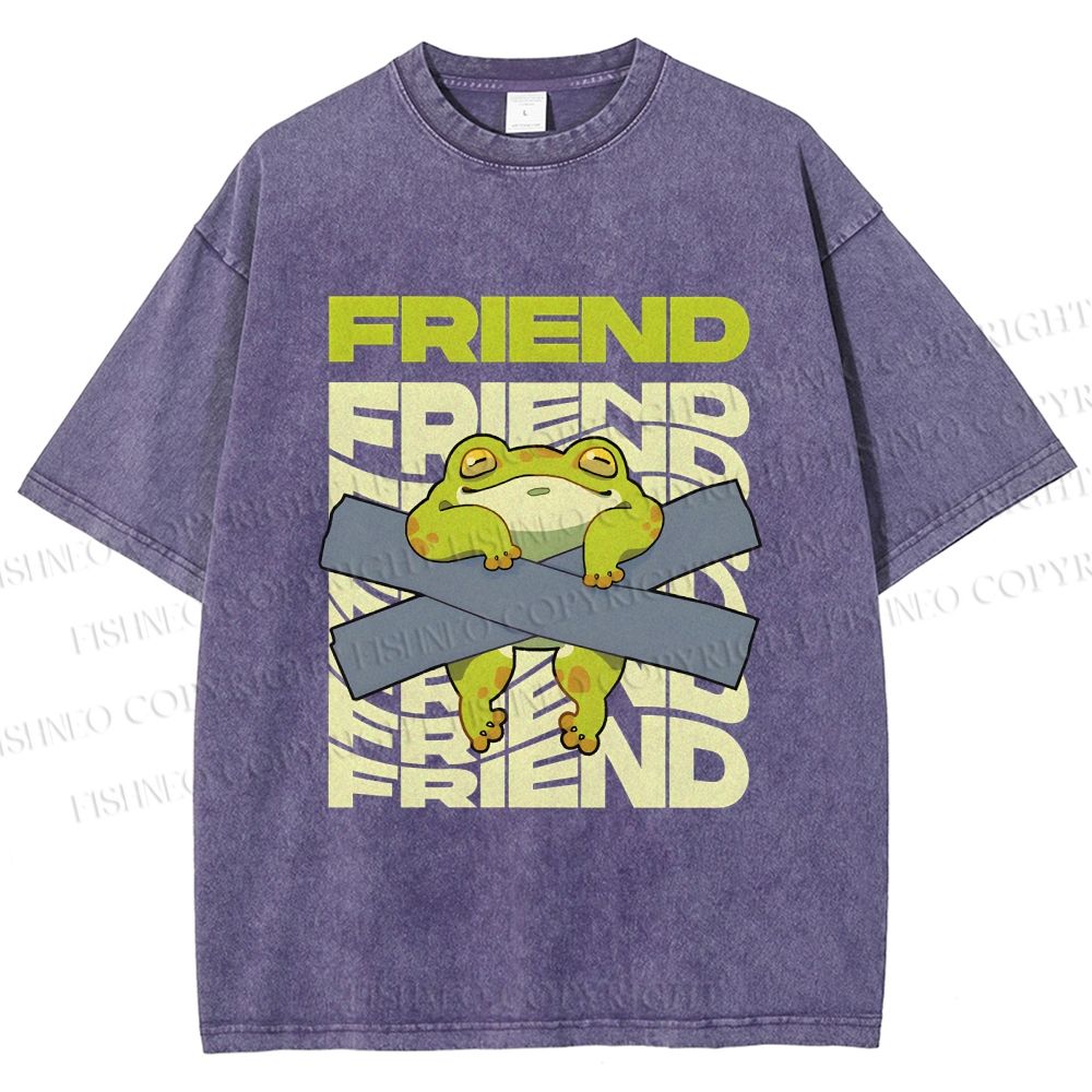 Unisex Friends Frog Printed Washed Tee