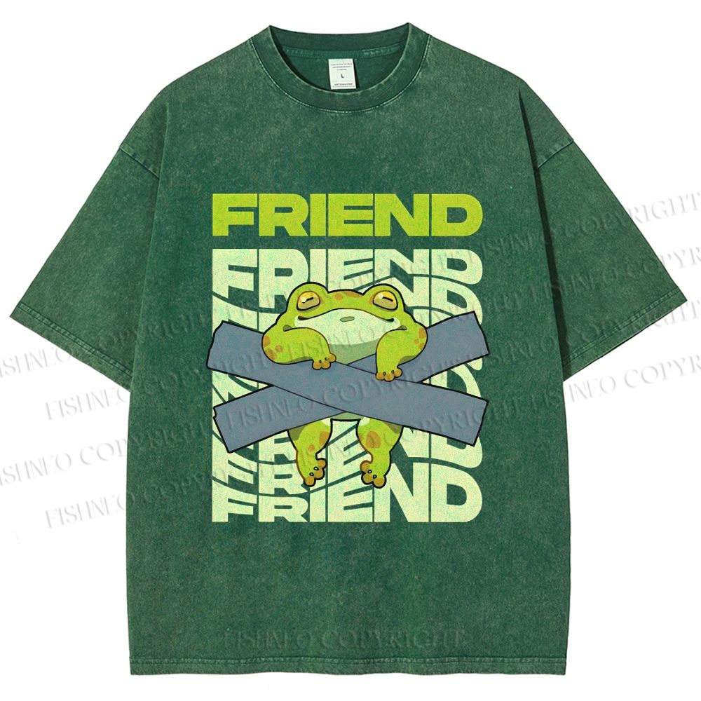 Unisex Friends Frog Printed Washed Tee