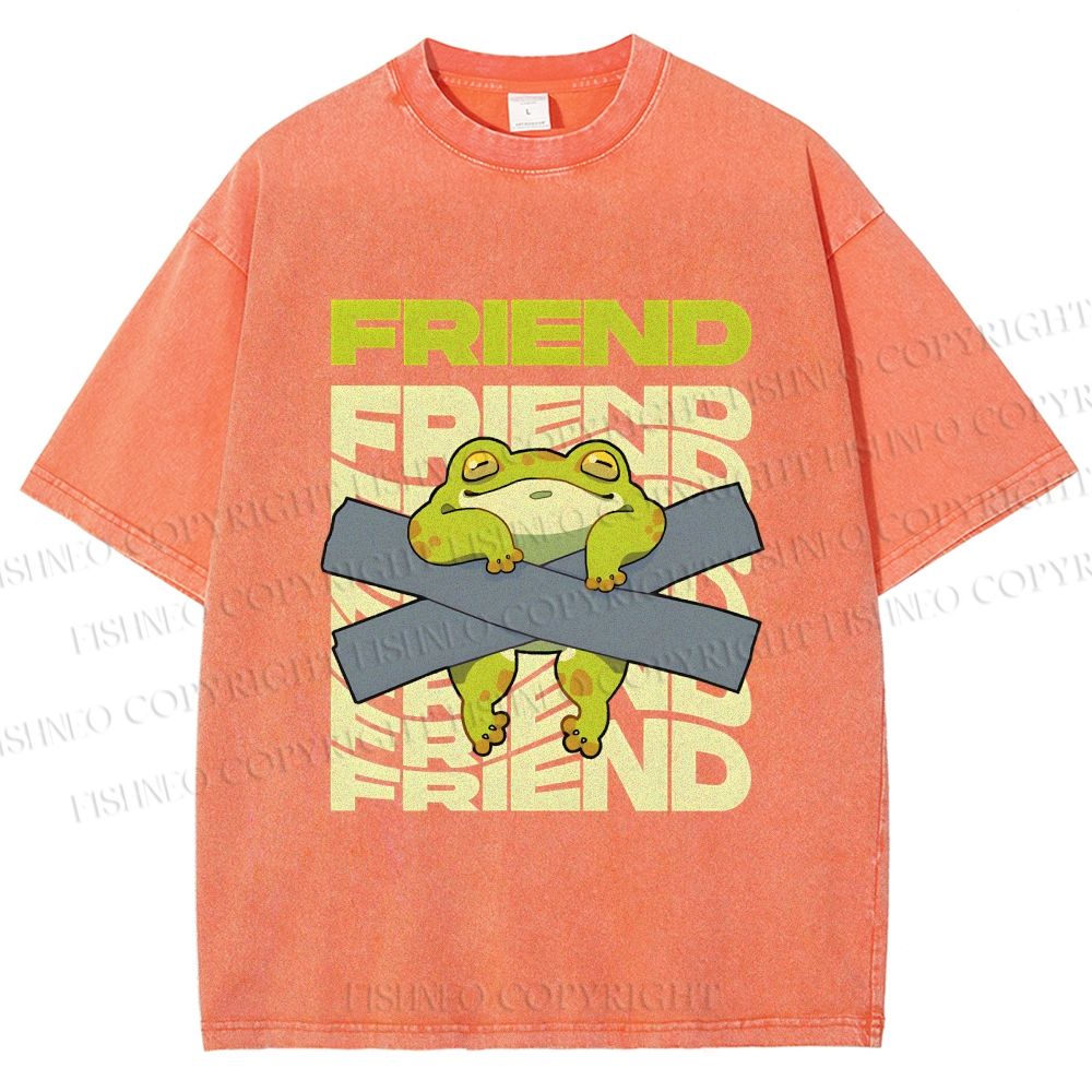 Unisex Friends Frog Printed Washed Tee