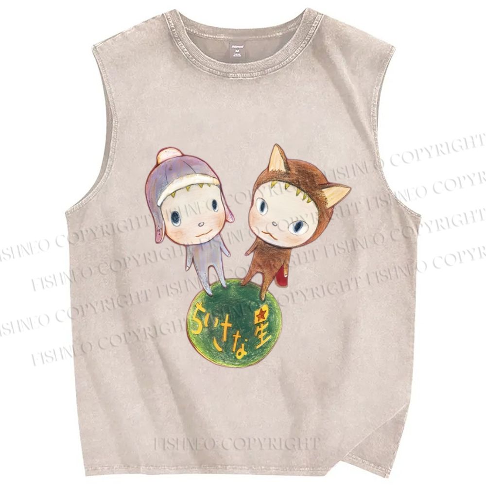 Unisex Yoshitomo Nara Printed Washed Tank Top