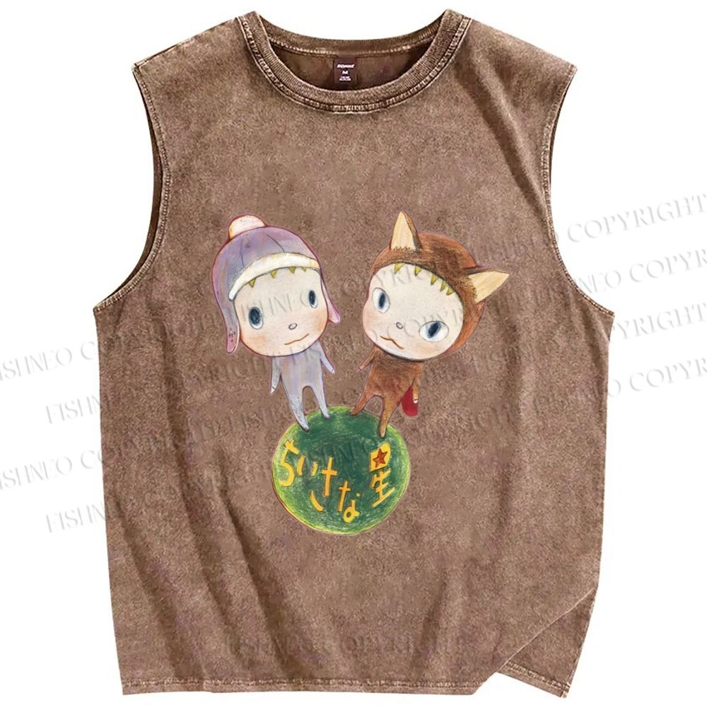 Unisex Yoshitomo Nara Printed Washed Tank Top