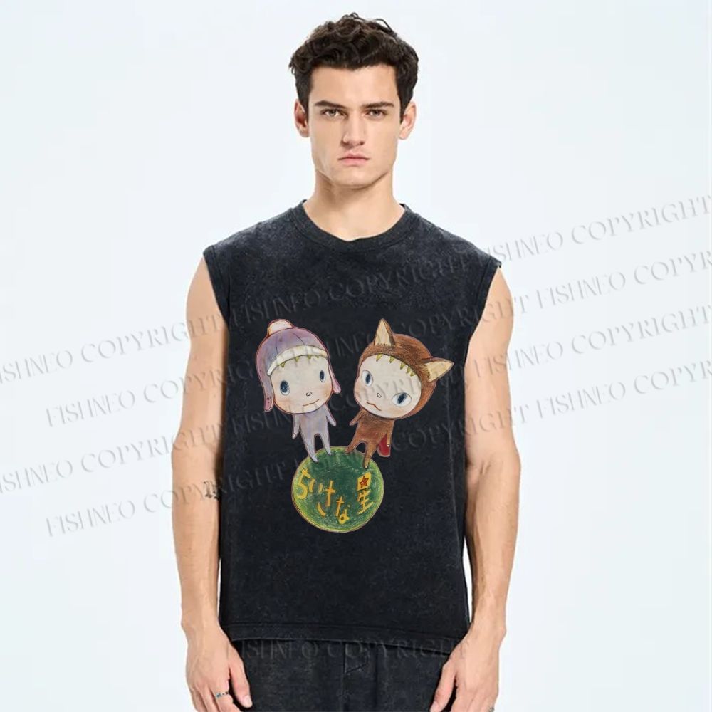 Unisex Yoshitomo Nara Printed Washed Tank Top