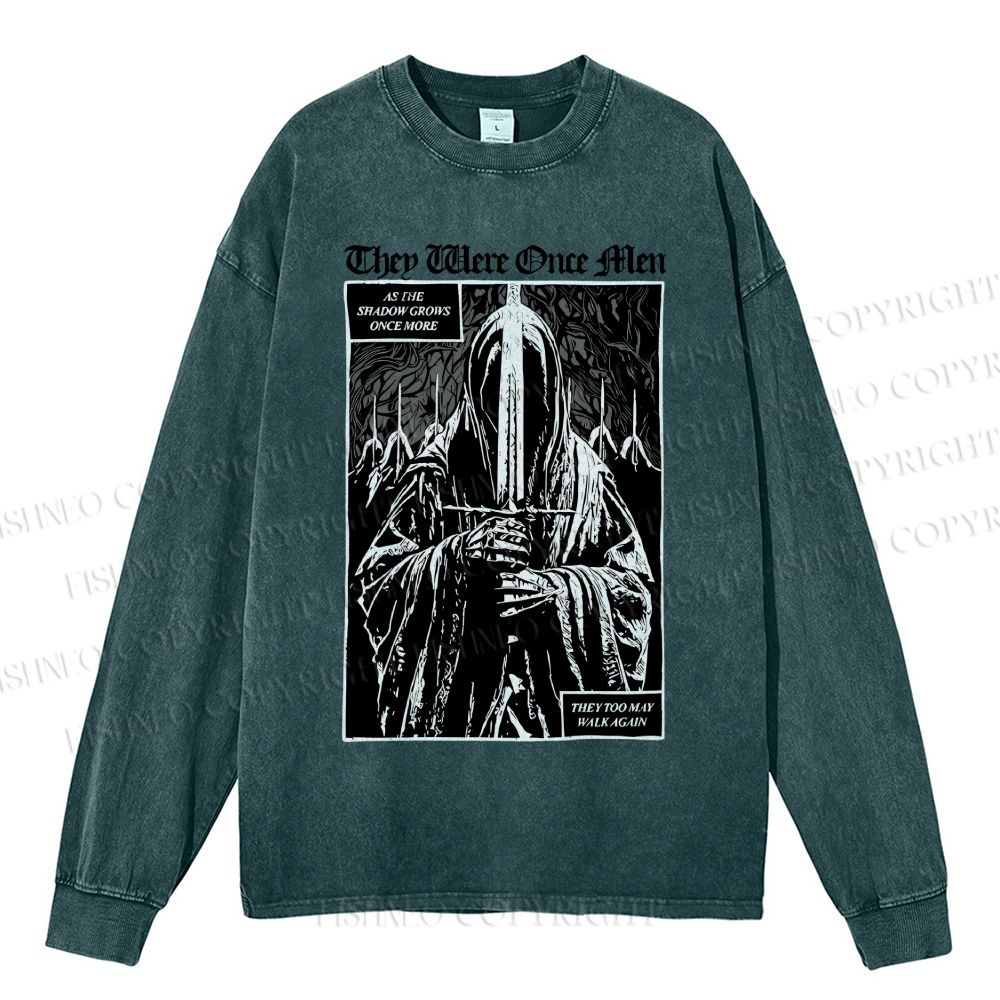 Unisex Casual Washed They Were Once Men Vintage Printed Long Sleeve T-shirt