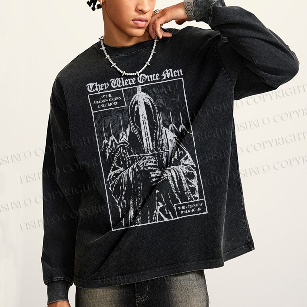 Unisex Casual Washed They Were Once Men Vintage Printed Long Sleeve T-shirt