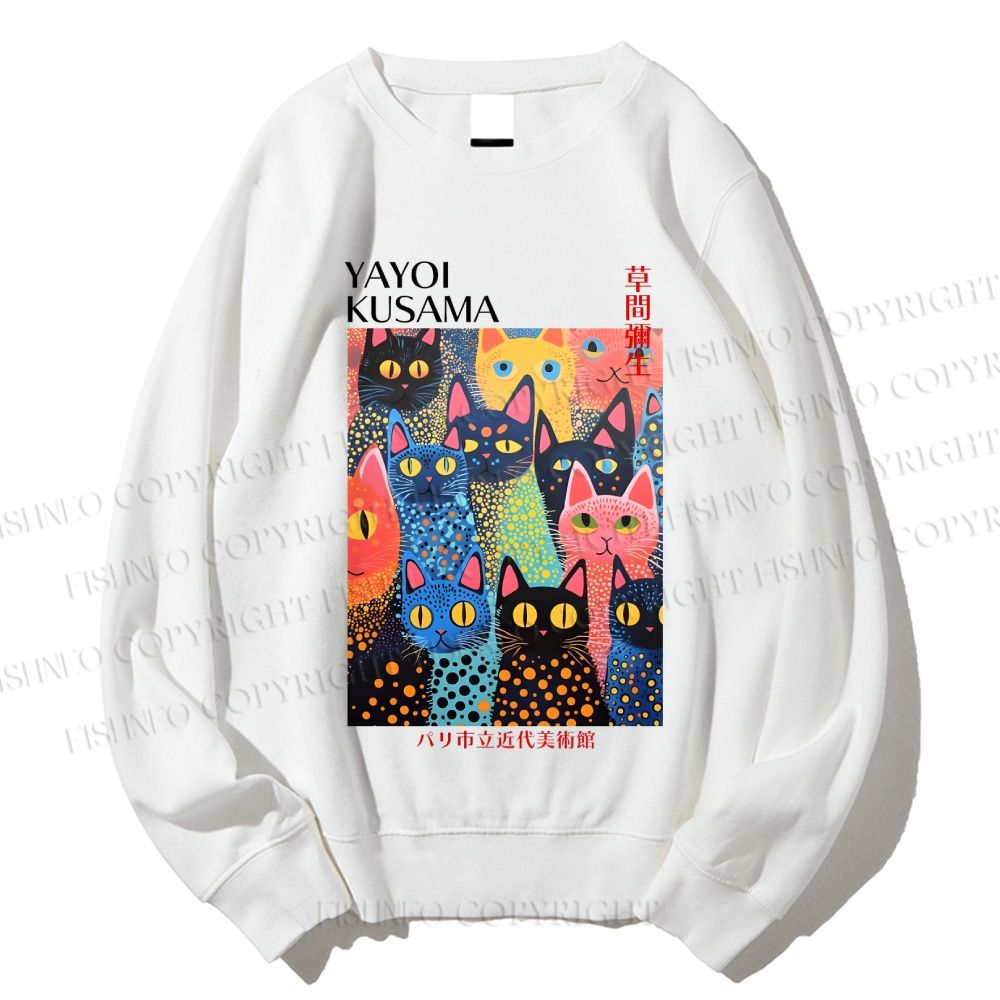 Unisex Yayoi Kusama Polka Dot Cat  Printed Sweatshirt
