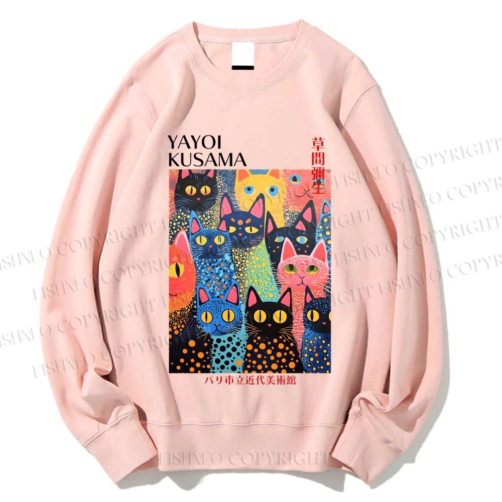 Unisex Yayoi Kusama Polka Dot Cat  Printed Sweatshirt