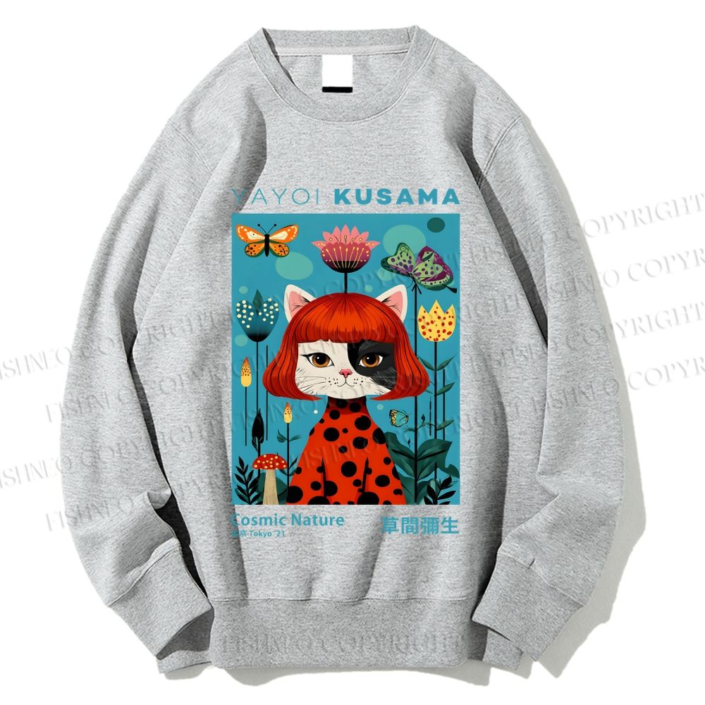 Unisex Yayoi Kusama Cat Printed Sweatshirt