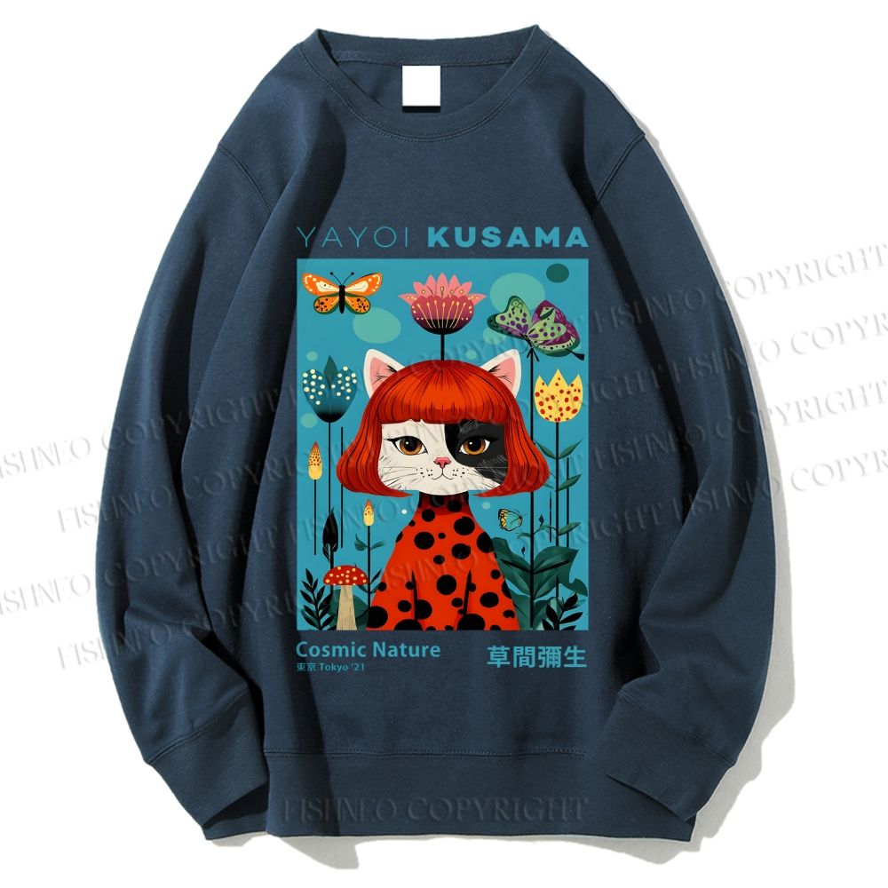 Unisex Yayoi Kusama Cat Printed Sweatshirt