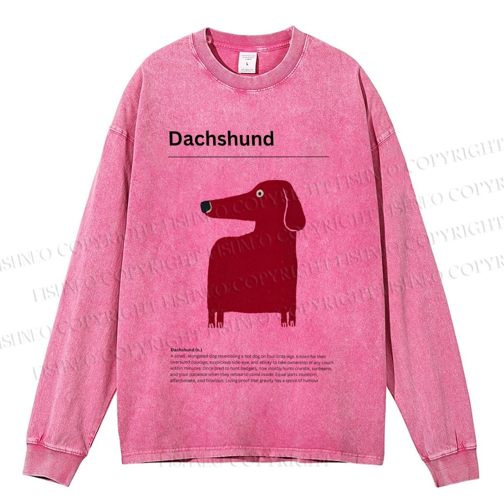 Unisex Casual Washed Dachshund Dog Printed Long Sleeve T-shirt