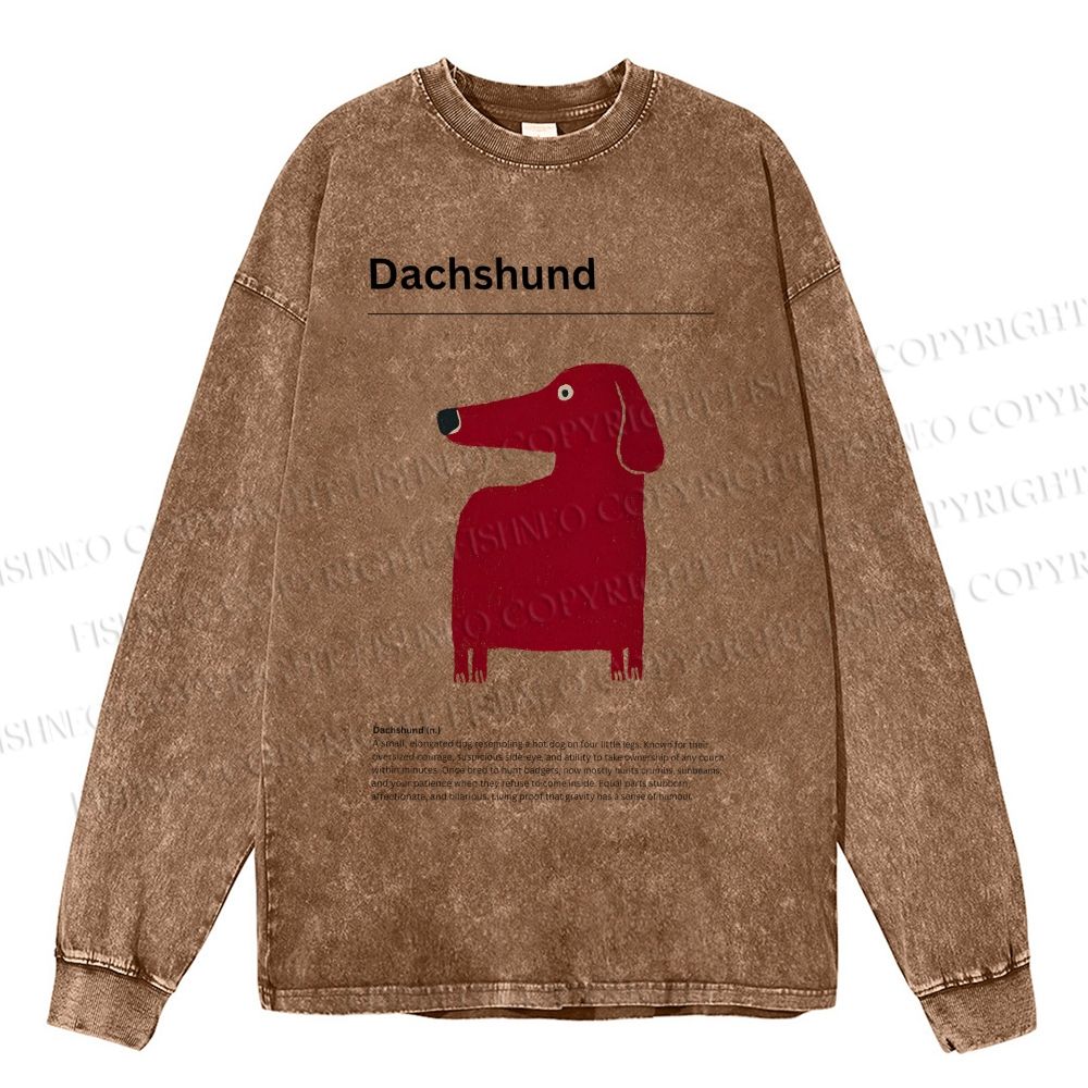 Unisex Casual Washed Dachshund Dog Printed Long Sleeve T-shirt