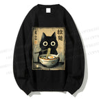 Unisex Cat Eating Ramen Printed Sweatshirt