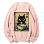 Unisex Cat Eating Ramen Printed Sweatshirt