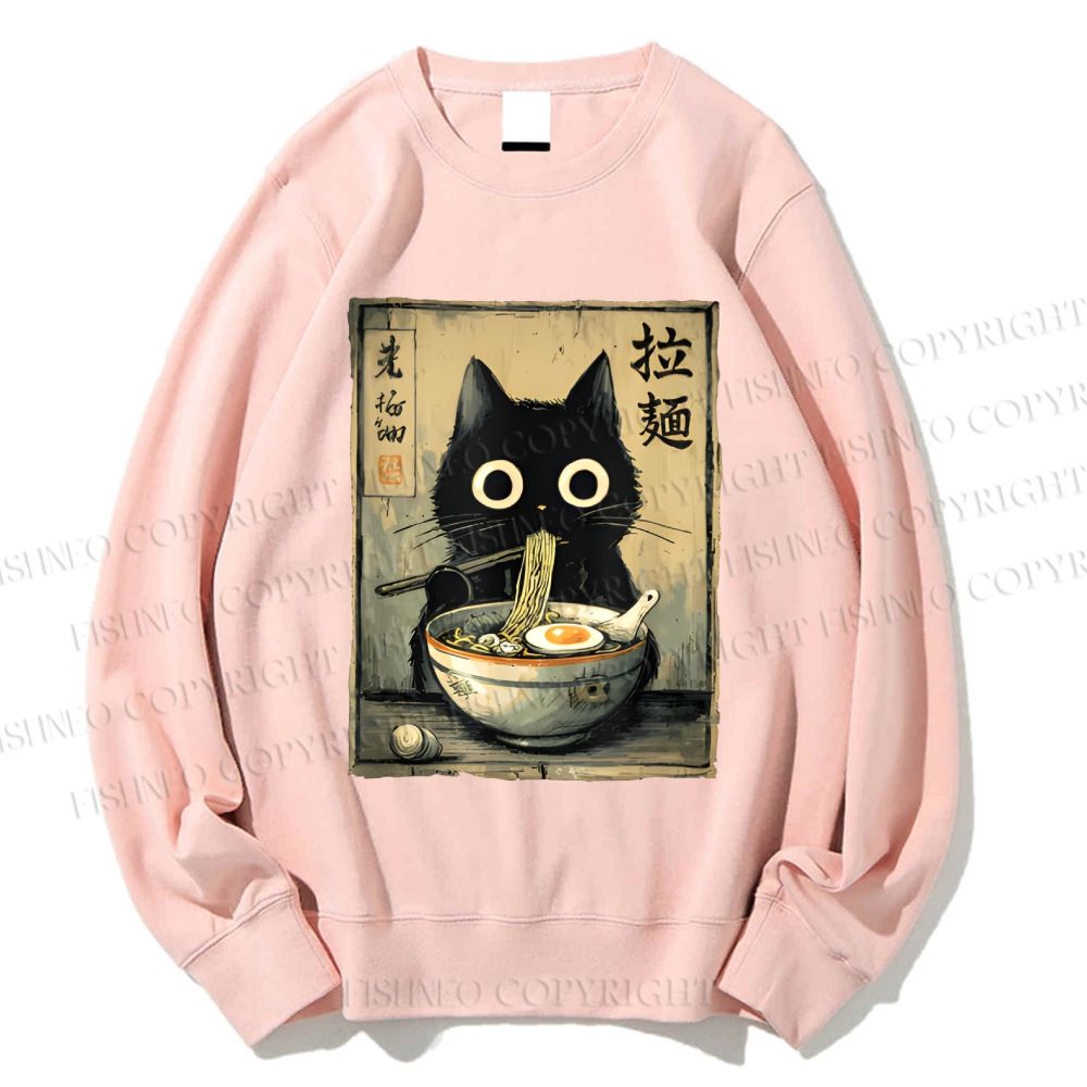 Unisex Cat Eating Ramen Printed Sweatshirt
