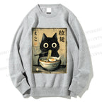 Unisex Cat Eating Ramen Printed Sweatshirt