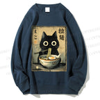 Unisex Cat Eating Ramen Printed Sweatshirt