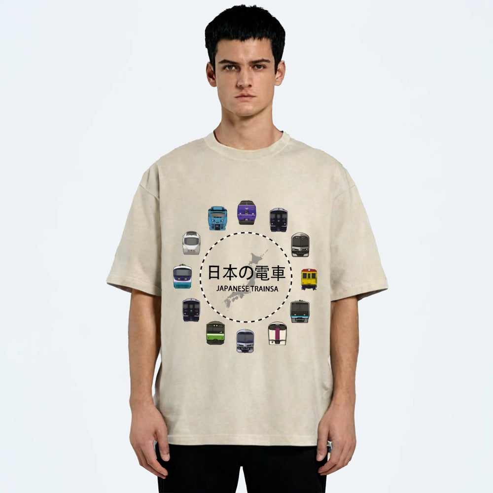 Japanese Trains Washed T-Shirt