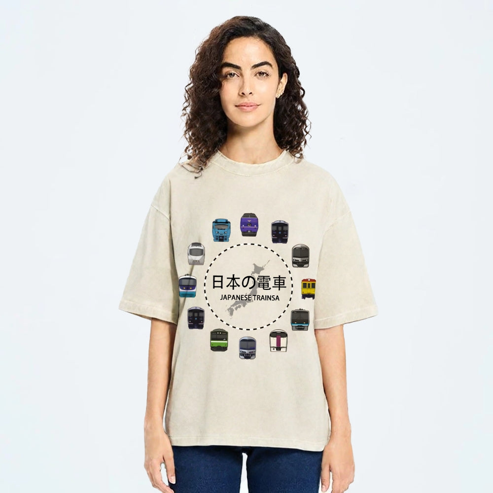 Japanese Trains Washed T-Shirt