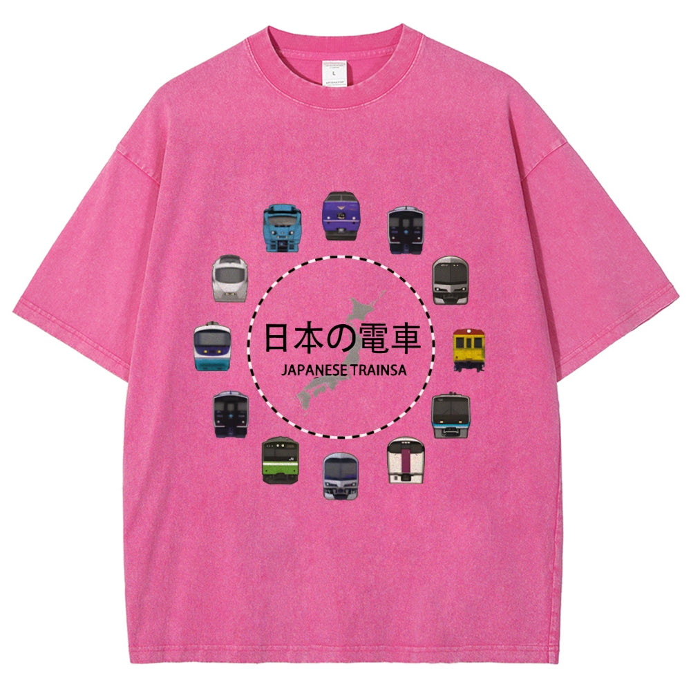 Japanese Trains Washed T-Shirt