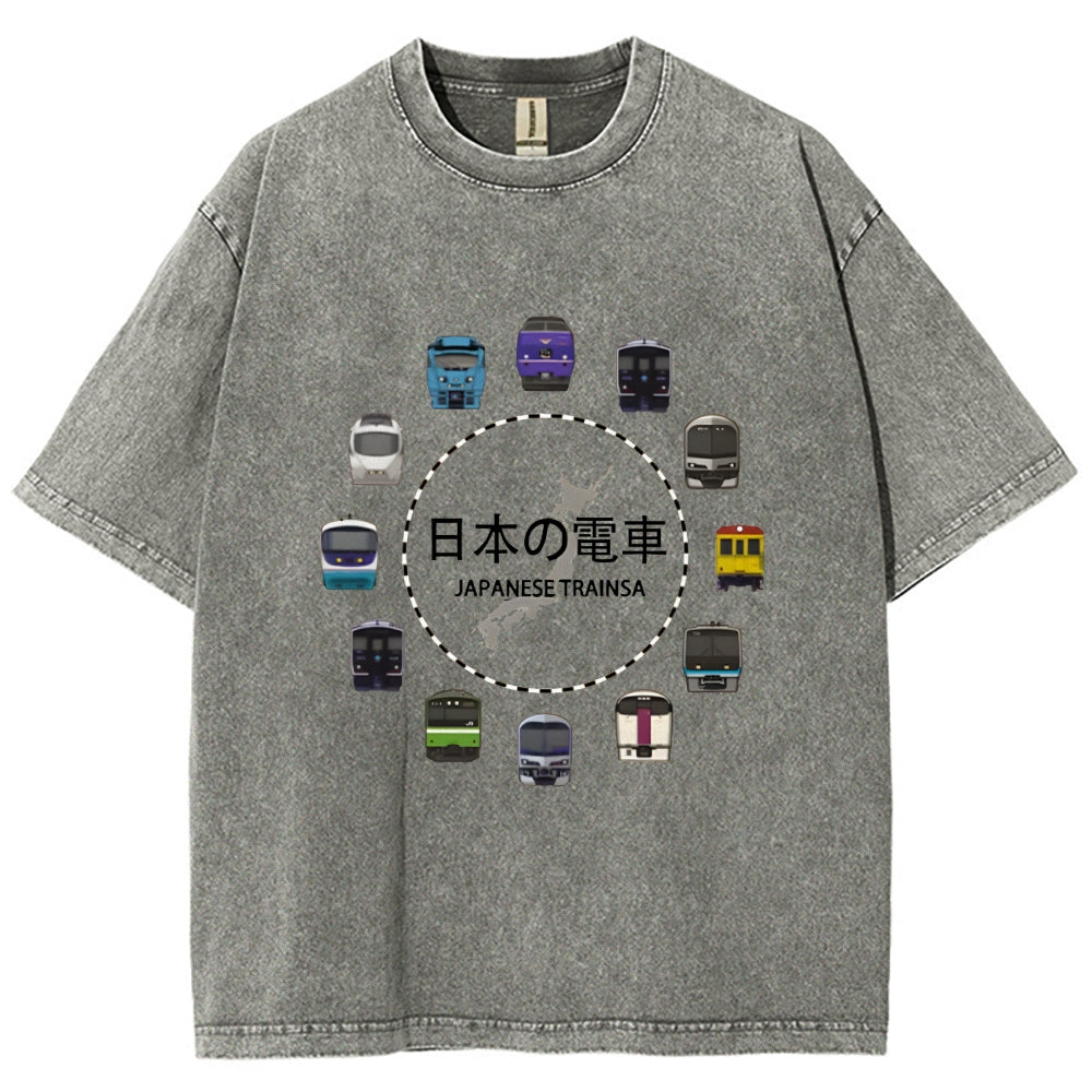 Japanese Trains Washed T-Shirt