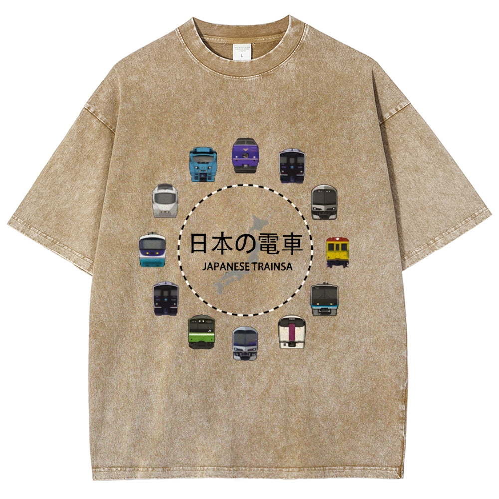 Japanese Trains Washed T-Shirt