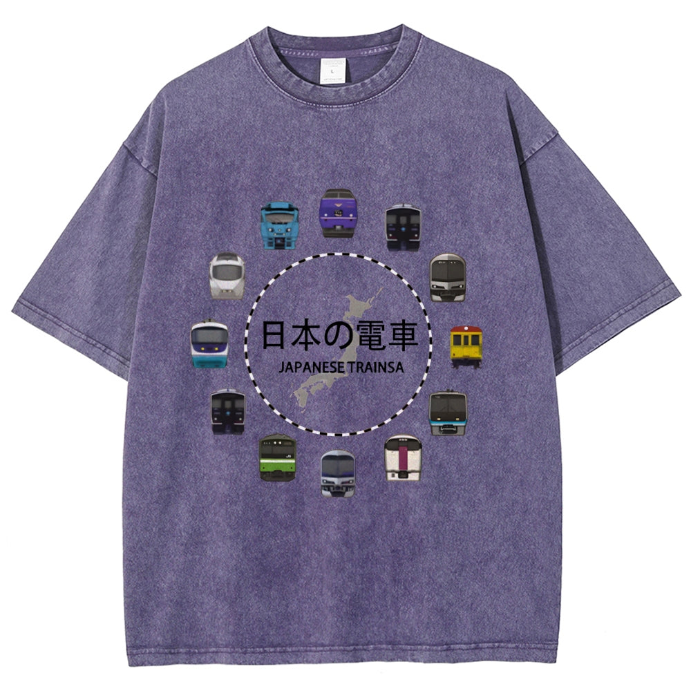 Japanese Trains Washed T-Shirt