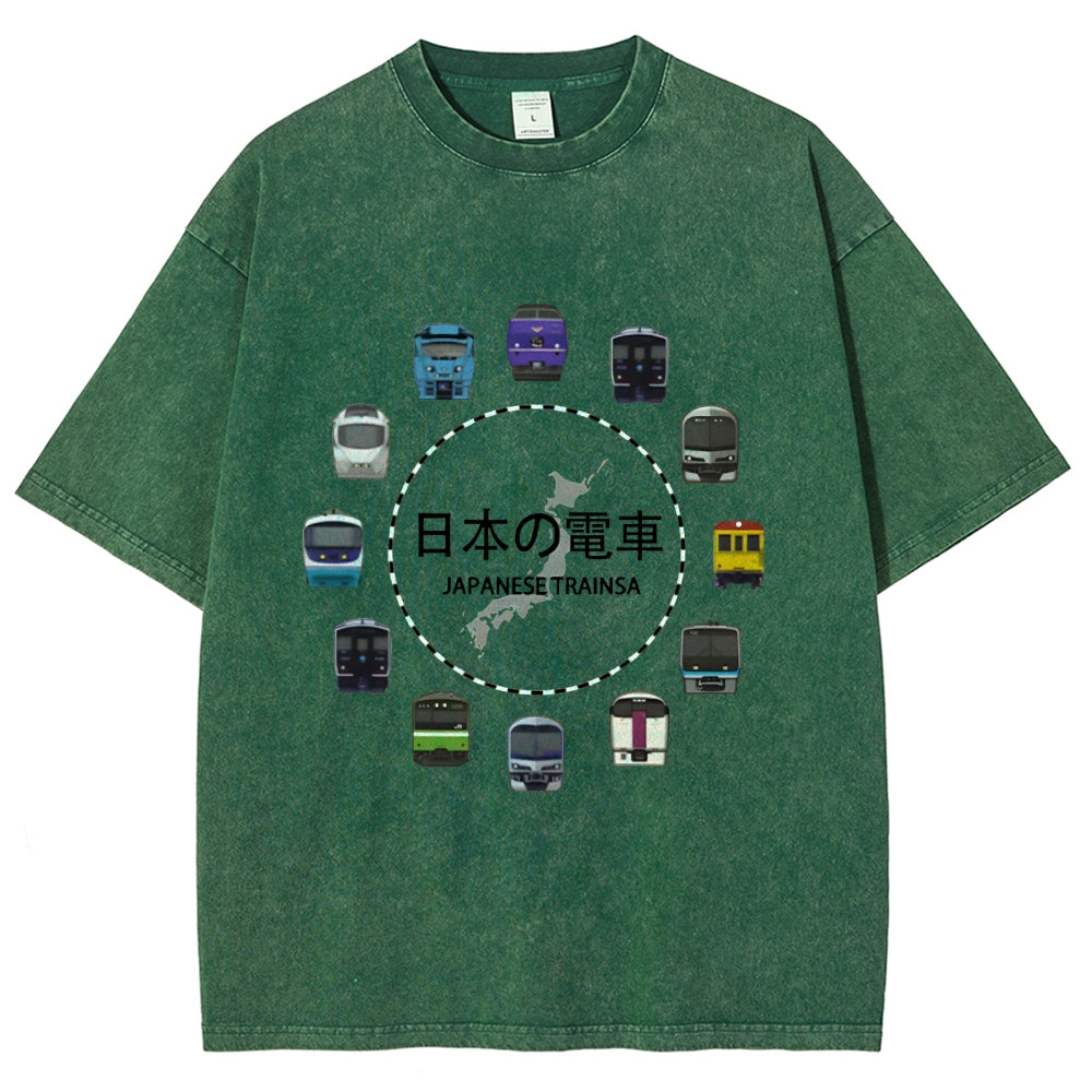 Japanese Trains Washed T-Shirt