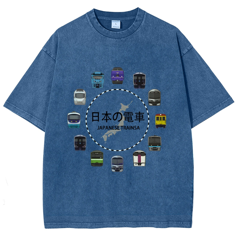 Japanese Trains Washed T-Shirt