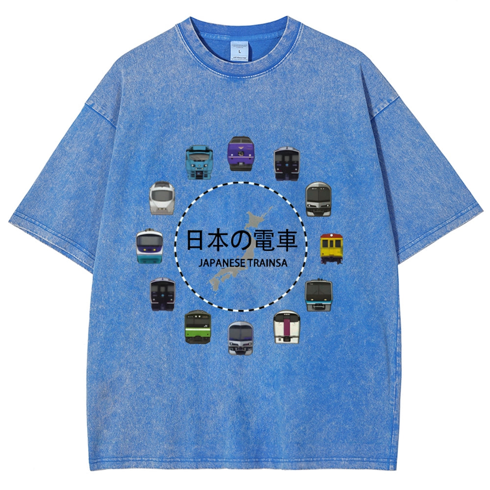Japanese Trains Washed T-Shirt