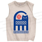 Unisex Vintage Funny Blue Cat Printed Washed Tank Top