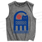 Unisex Vintage Funny Blue Cat Printed Washed Tank Top